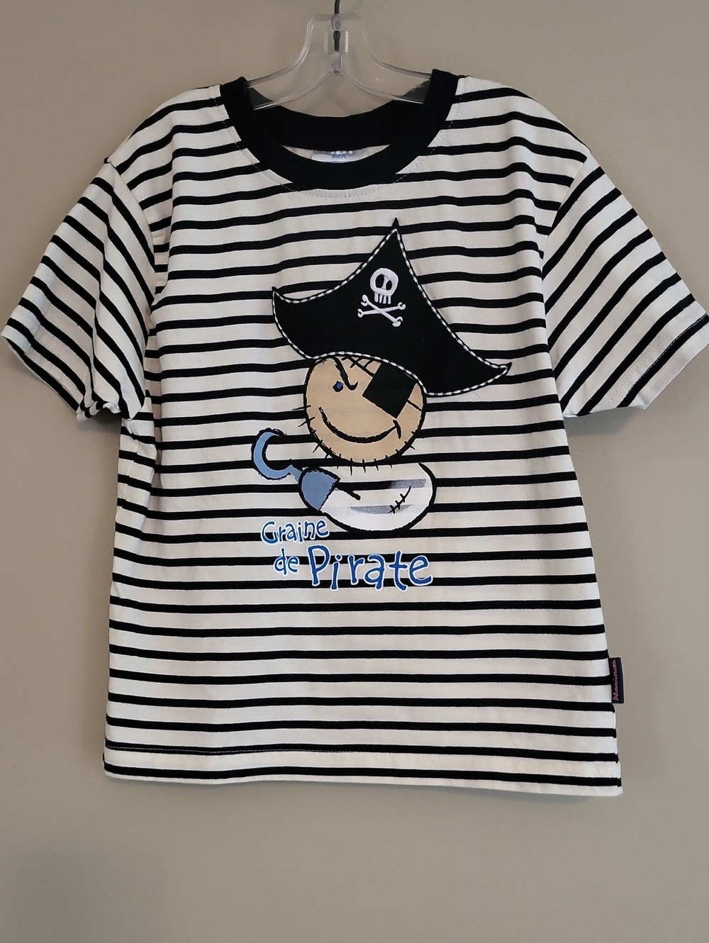 Black and ivory striped pirate tee shirt with french lettering